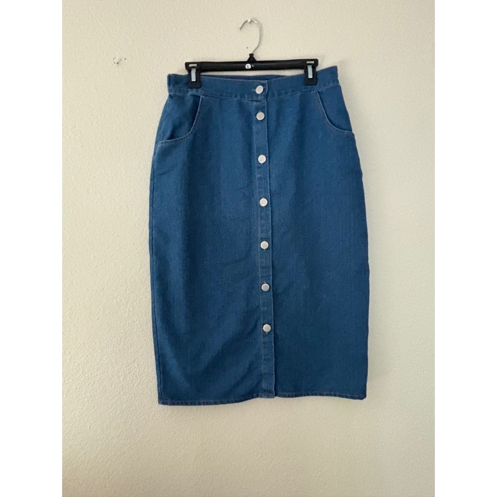 Jennifer Lauren Womens Blue Denim Button Front Midi Skirt Elastic
 Size L A1092